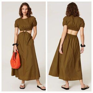 STAUD Calypso Cutout A Line Maxi Dress Olive Green